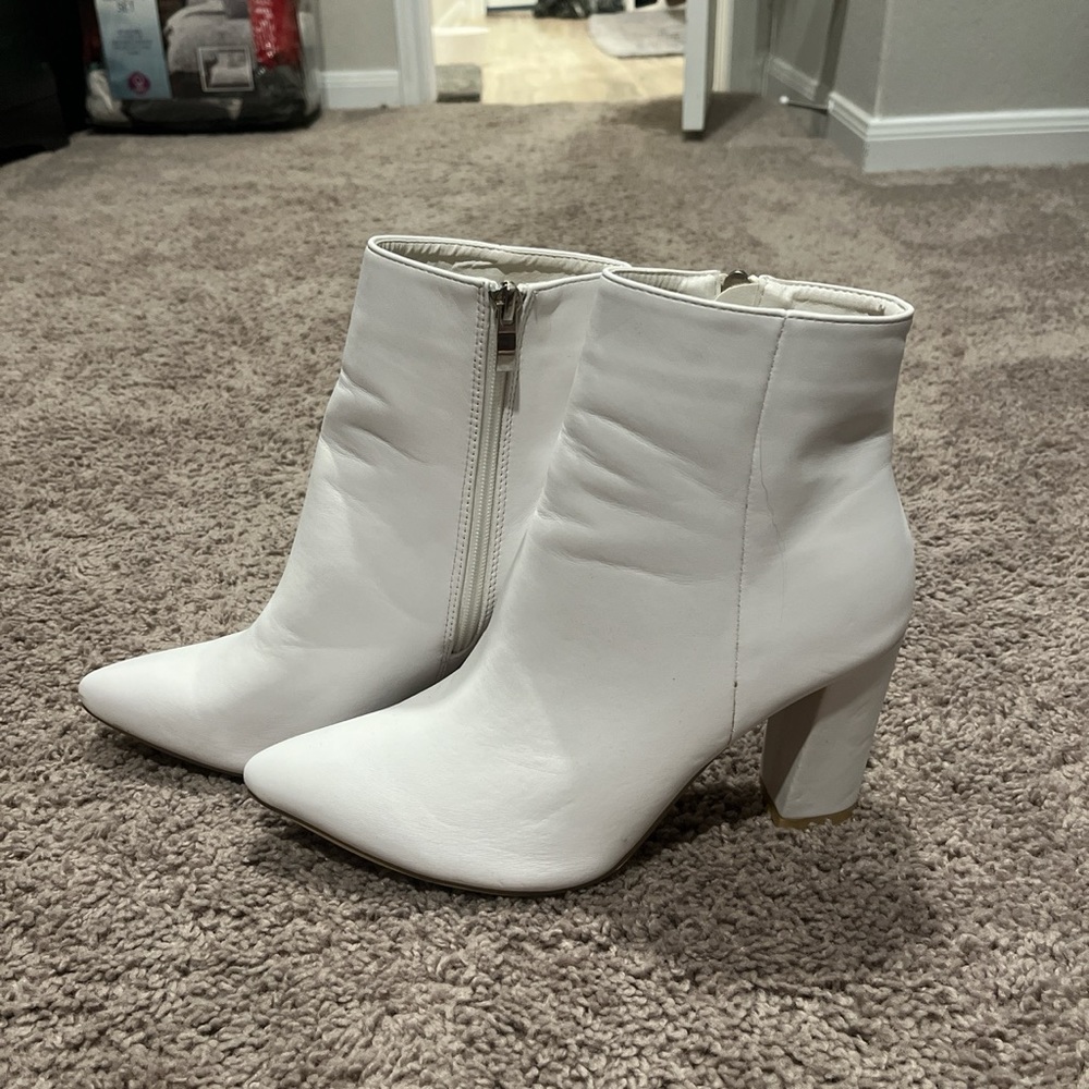 White faux leather booties